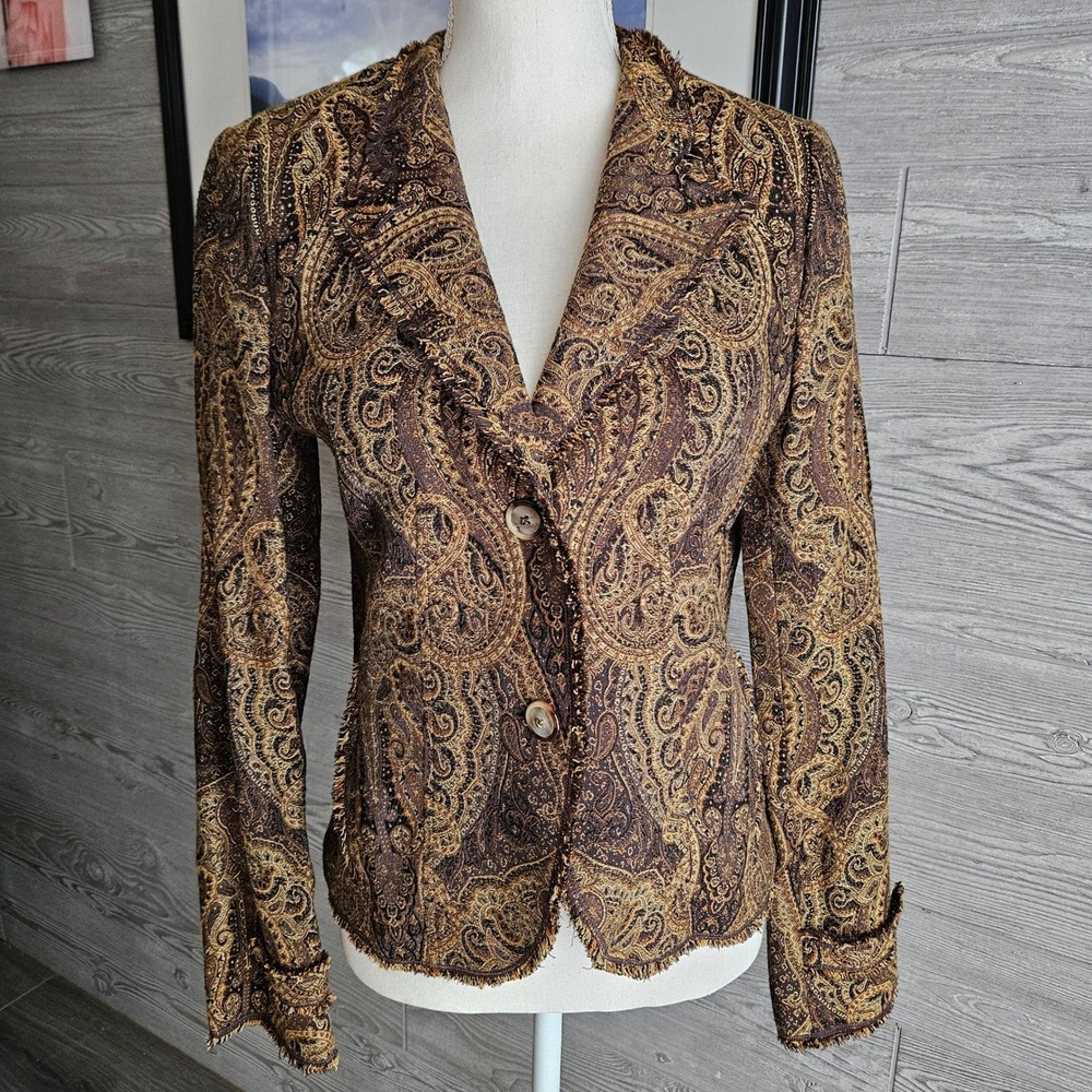 Jones New York Signature Brown Paisley Jacket Blazer Button Closure Size 6